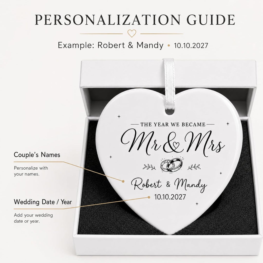 First Christmas Married Ornament 2026, Personalized Mr and Mrs Wedding Gift