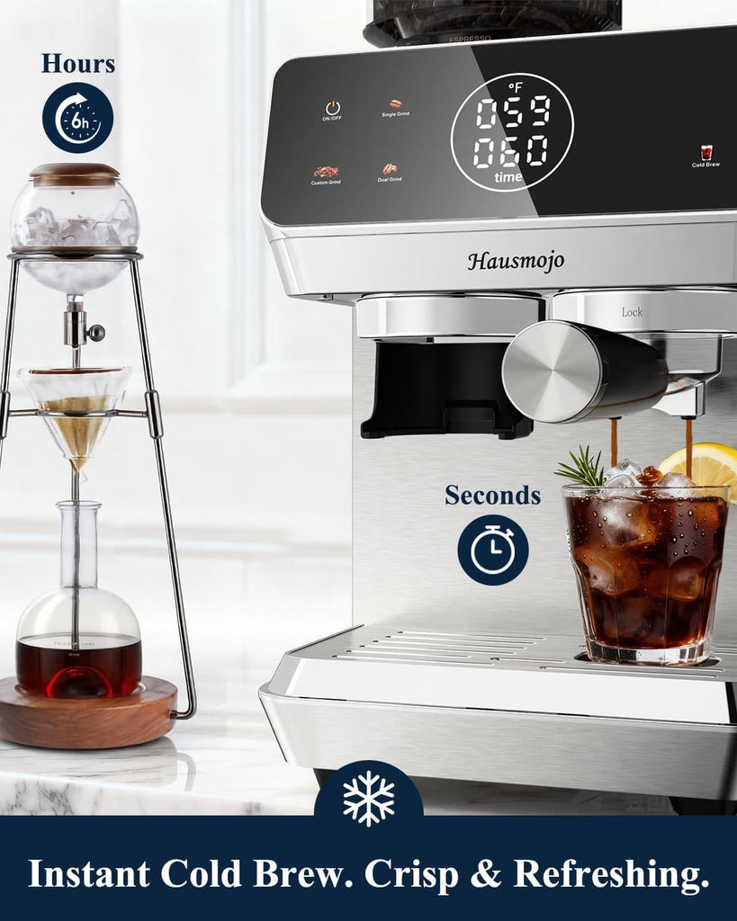 Espresso Machine with Built-in Burr Grinder, 44 Grind Settings & Steam Wand