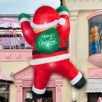 6FT Christmas Inflatables Outdoor Decorations Joy Hanging Santa Claus Gift Bag, Bright LED Lights Blow Up Giant