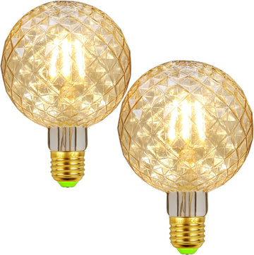 G95 Decorative Edison Light Bulbs 4W E26 LED Filaments Light Bulbs 40W Equivalent E26 Base Amber Glass, Warm White