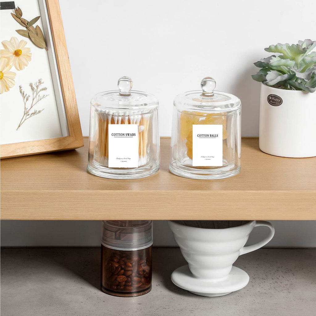 2 Pack Qtip Holder Thick Glass Apothecary Jars with Lid Accessories Vanity Organizers and Makeup Storage for Cotton