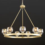 Gold Wagon Wheel Chandelier, 36 Inch Brass Chandeliers with Unique Glass Shade, 9-Light Crystal Farmhouse Wagon Wheel Chandeliers for Dining Room, Round Chandelier for Living Room, Foyer, Entryway A126-B0DT4DX5CP
