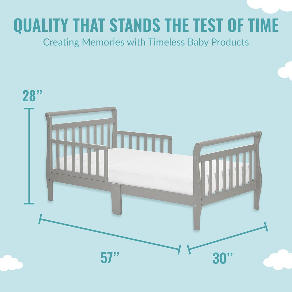 Classic Sleigh Toddler Bed in Cool Grey - Baby Safety Alliance Certified, Low-to-Floor Design, Non-Toxic Finish