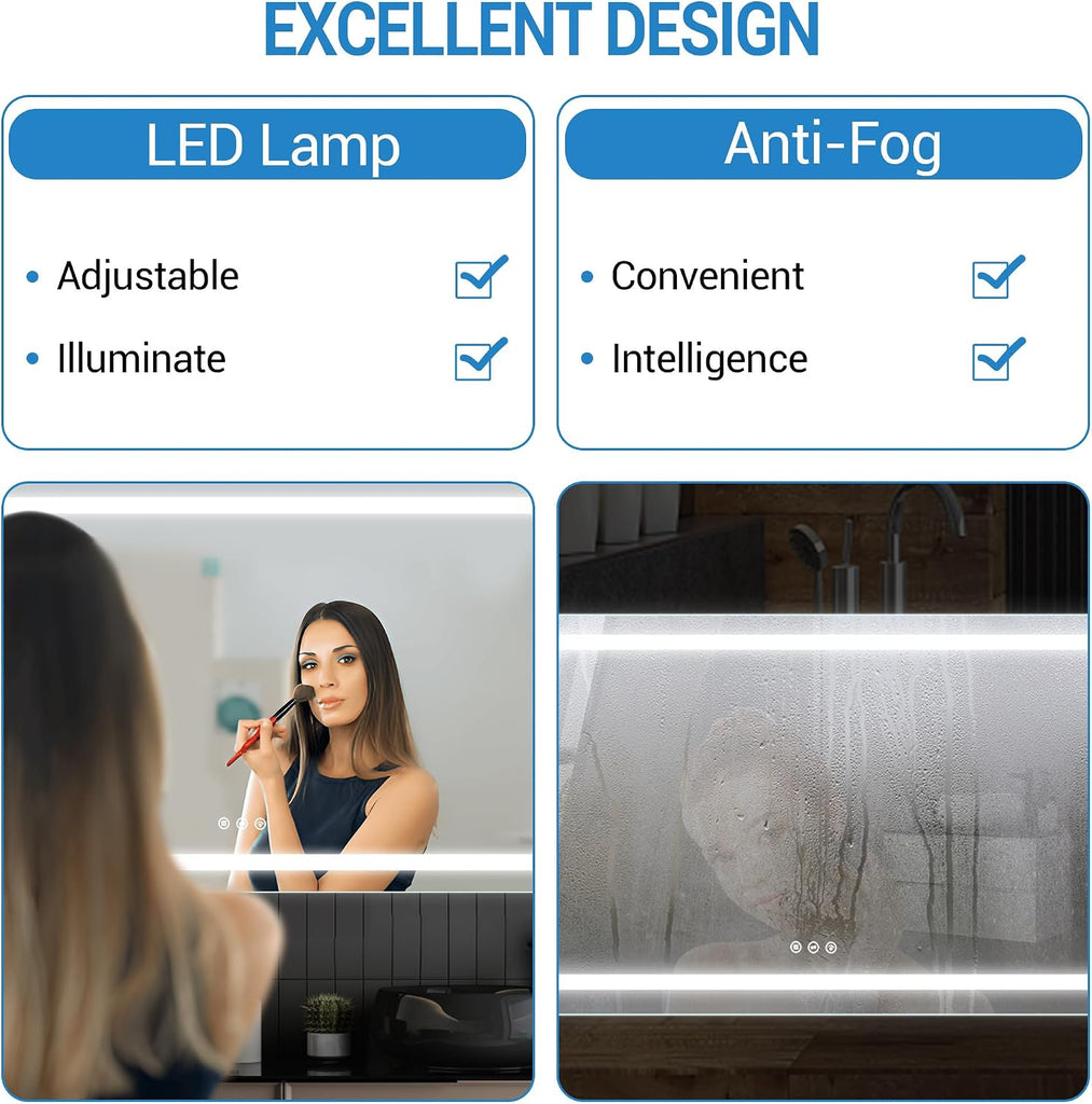 72" x 36" Bathroom Mirror with Lights, Anti-Fog Vanity Mirror with 3 Color Temperatures (3000K/4000K/6500K) &