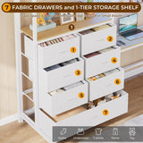 Twin Loft Bed with L-Shaped Desk and 7 Storage Drawers,Metal Twin Loft Bed for Kids with LED Lights and Charging