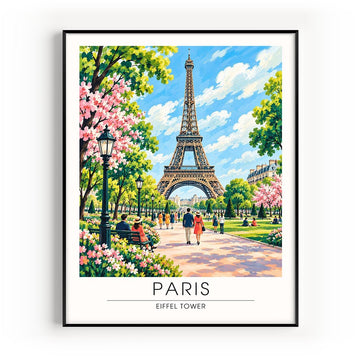 Paris Eiffel Tower Travel Poster - Modern Watercolor Aesthetic Wall Decoration, Eclectic Trendy Boho Poster Collage