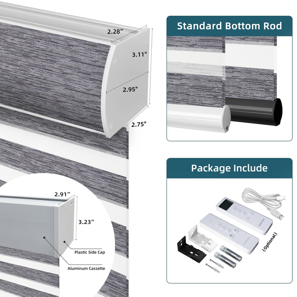 Motorized Zebra Blinds with Remote Control, Gorgeous Light Grey