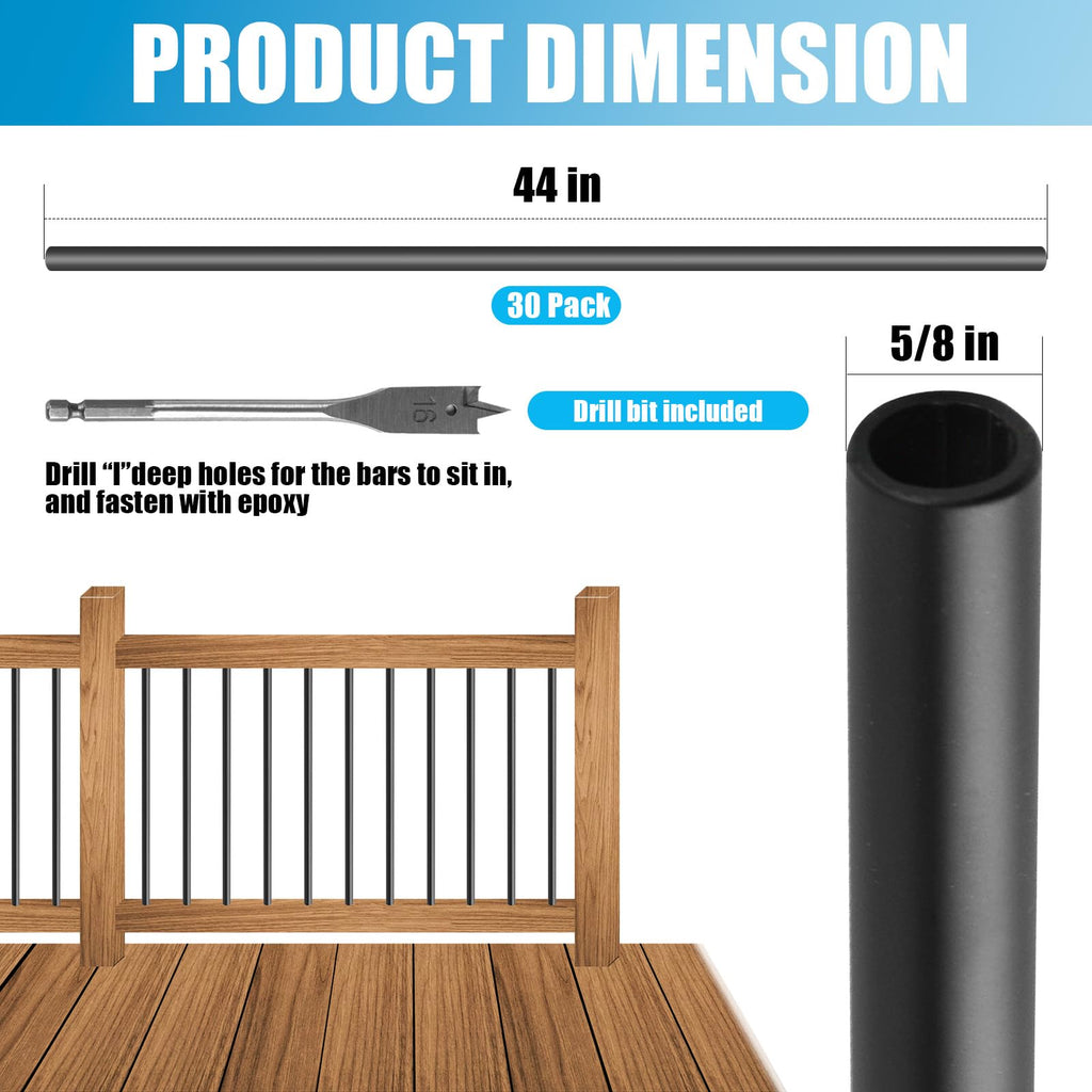 Iron Stair Balusters 5/8" Round 44" Long - 30Pack Hollow Plain Spindles