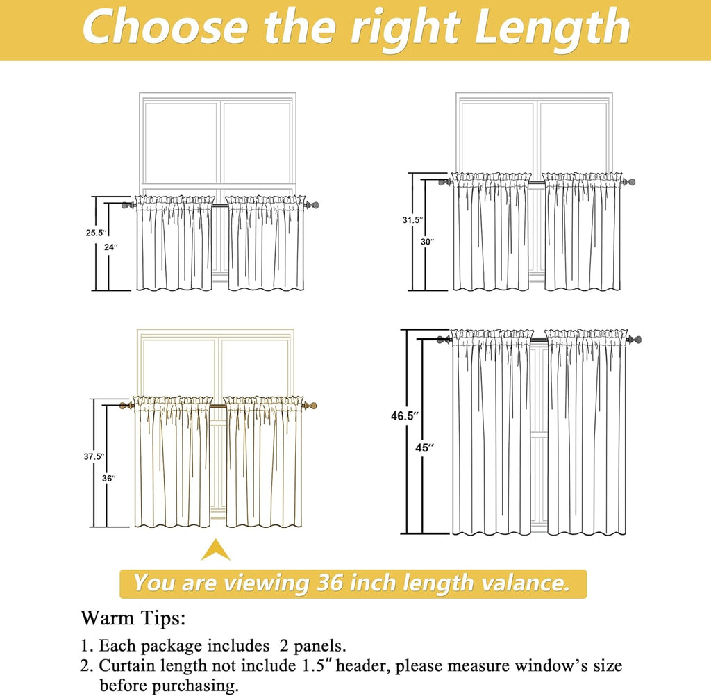 White Striped Kitchen Curtains - Short Semi Sheer Cafe Curtains Tier 36 Inch Length 2 Panels Set, Light Filtering