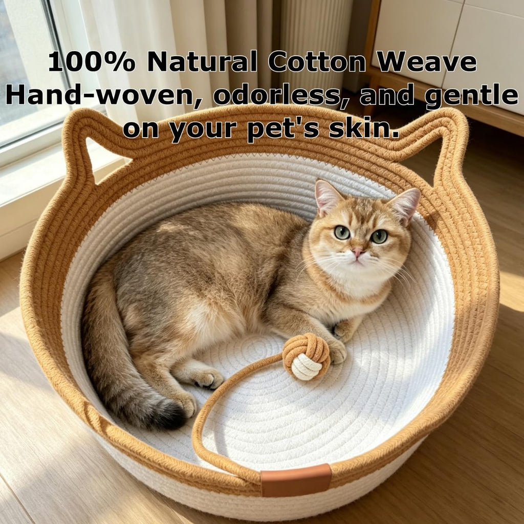 Instinct Basket for Cats, Handwoven cat Basket, Scratch Resistant cat Bed (Large, with Mat)