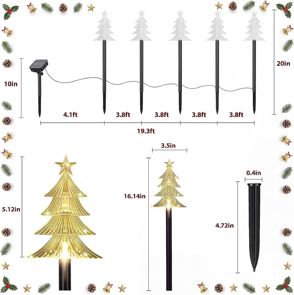 Solar Christmas Tree Pathway Lights Outdoor Decorations, 5 PCS