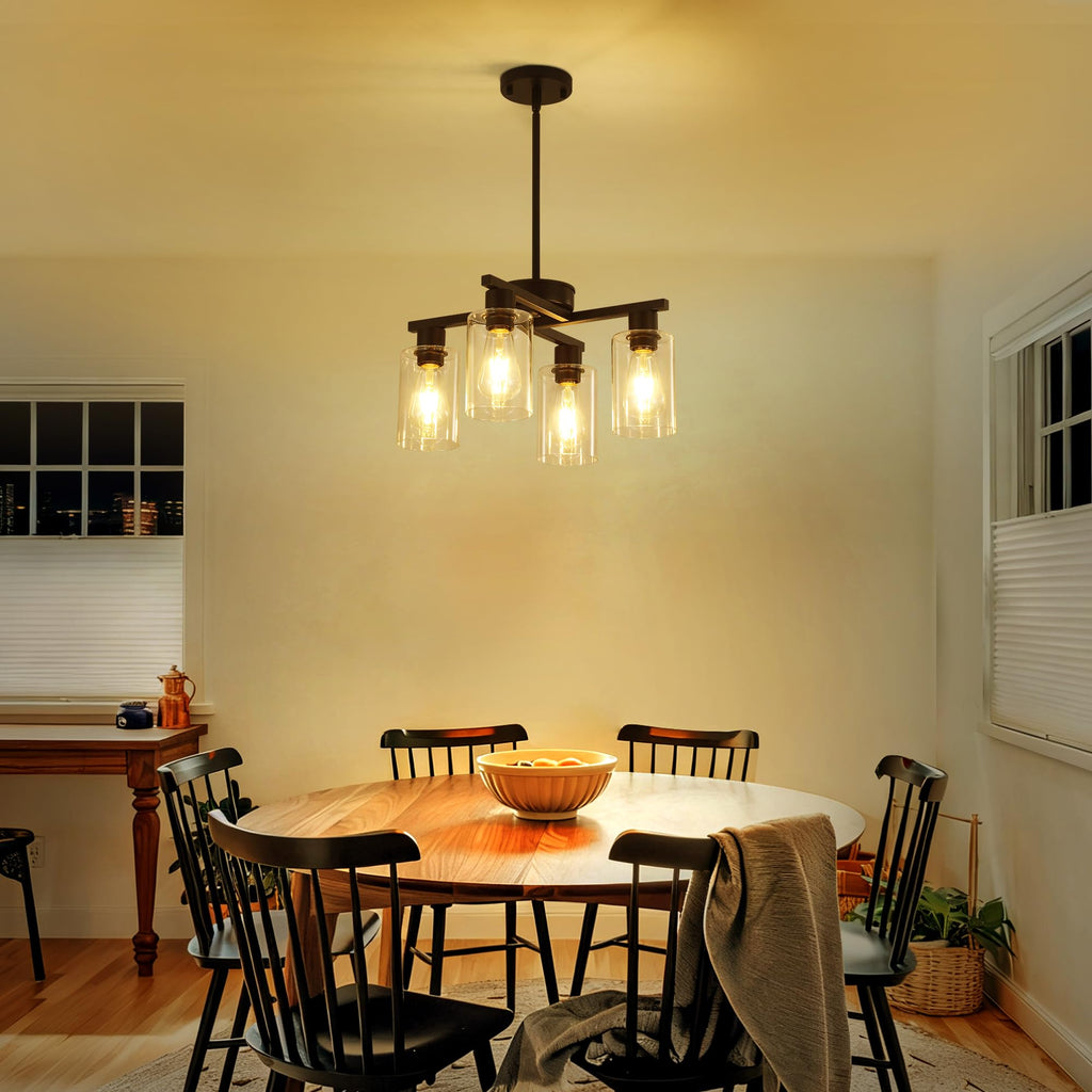4-Light Modern Farmhouse Black Chandelier, Dining Room Light Fixture Over Table Adjustable Height Hanging Industrial