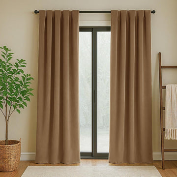 Velvet Curtains 84 Inches Long, Thermal Insulated Gold Brown Blackout Curtains for Living Room Bedroom Curtain Set