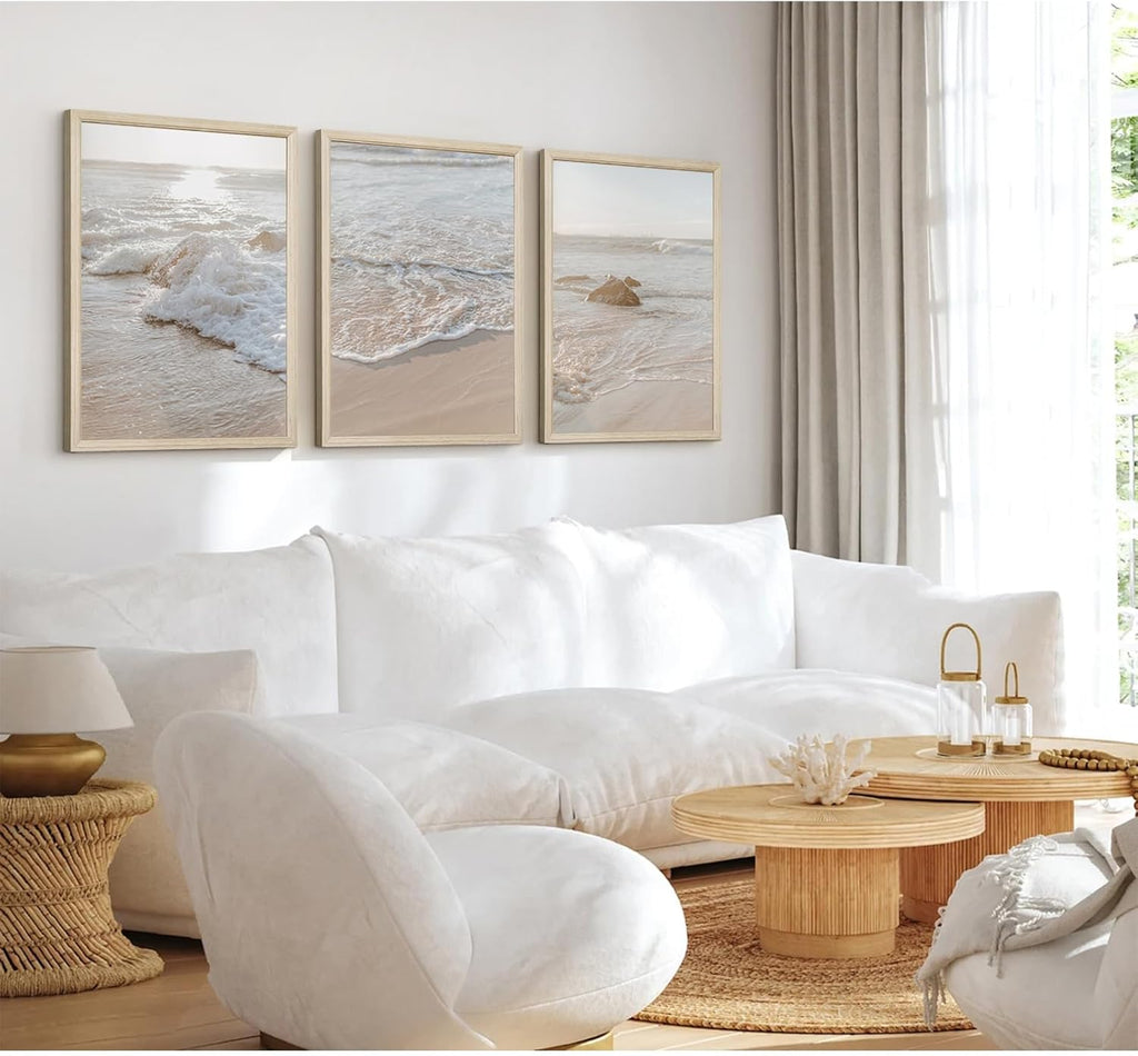 Beach Wall Art Decor Coastal Wall Art Pictures Ocean Canvas Wall Art Beige Beachy Wall Decor Boho Beach Prints Ocean