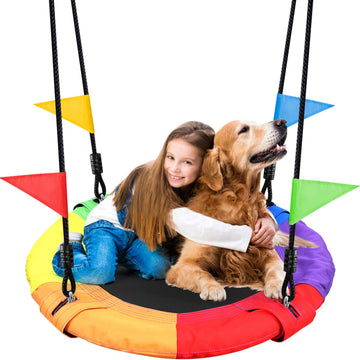 Saucer Kid Tree Swing - 900D Waterproof Oxford Platform Outdoor Round Flying Saucer Swing for Backyard wirh