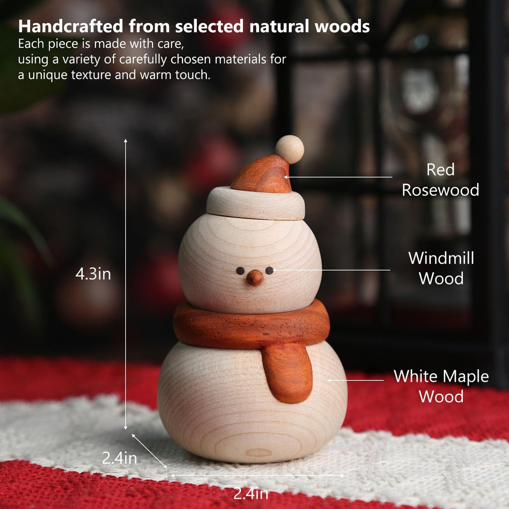 Christmas Snowman Decoration,Wooden Snowman Figurine,Rustic for Her or Him,Festive Home and Car Christmas Decor