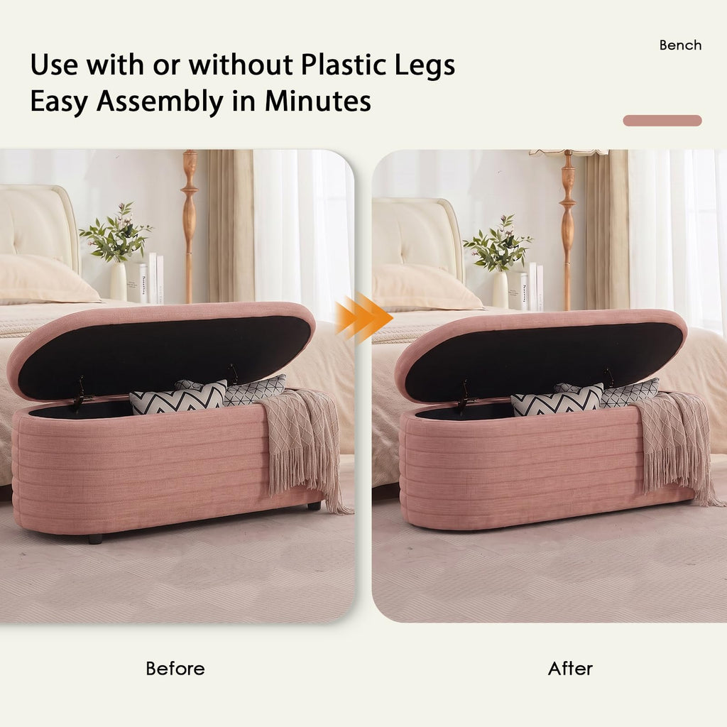 45.5" Modern Storage Ottoman Bench, Pink