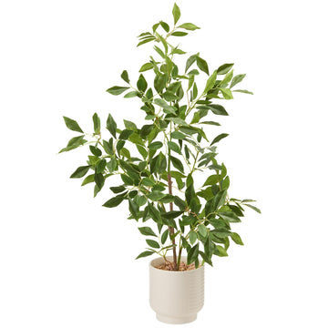27" Indoor Faux Potted Plants Ficus Leaves Trees with Ceramic Pots