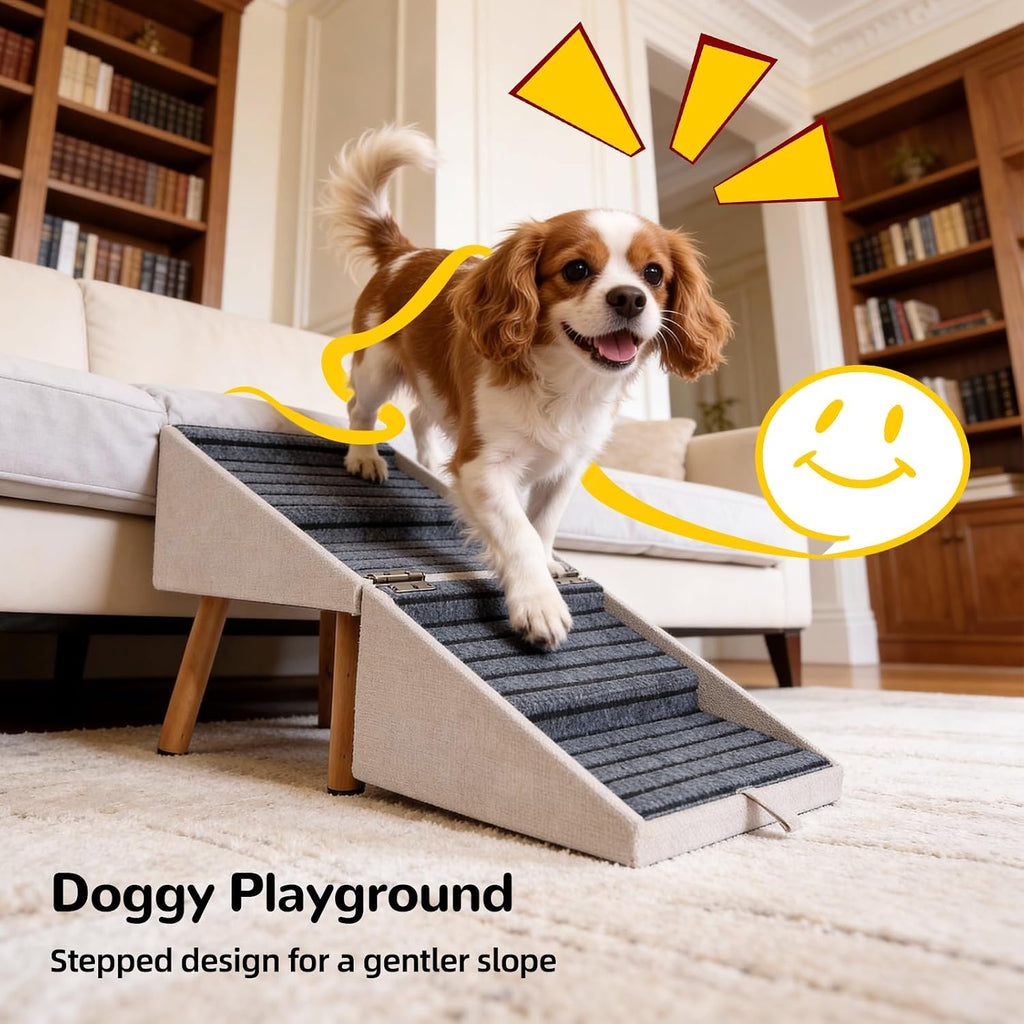 Dog Stairs for Small Dogs, 2-in-1 Dog Safety Ramp and Ottoman, 17.13" H