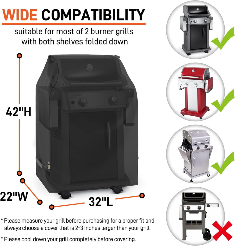 Outdoor Grill Cover 32 Inch, Heavy Duty Waterproof 2 Burner Gas BBQ Small Grill Covers Compatible with Char Broil