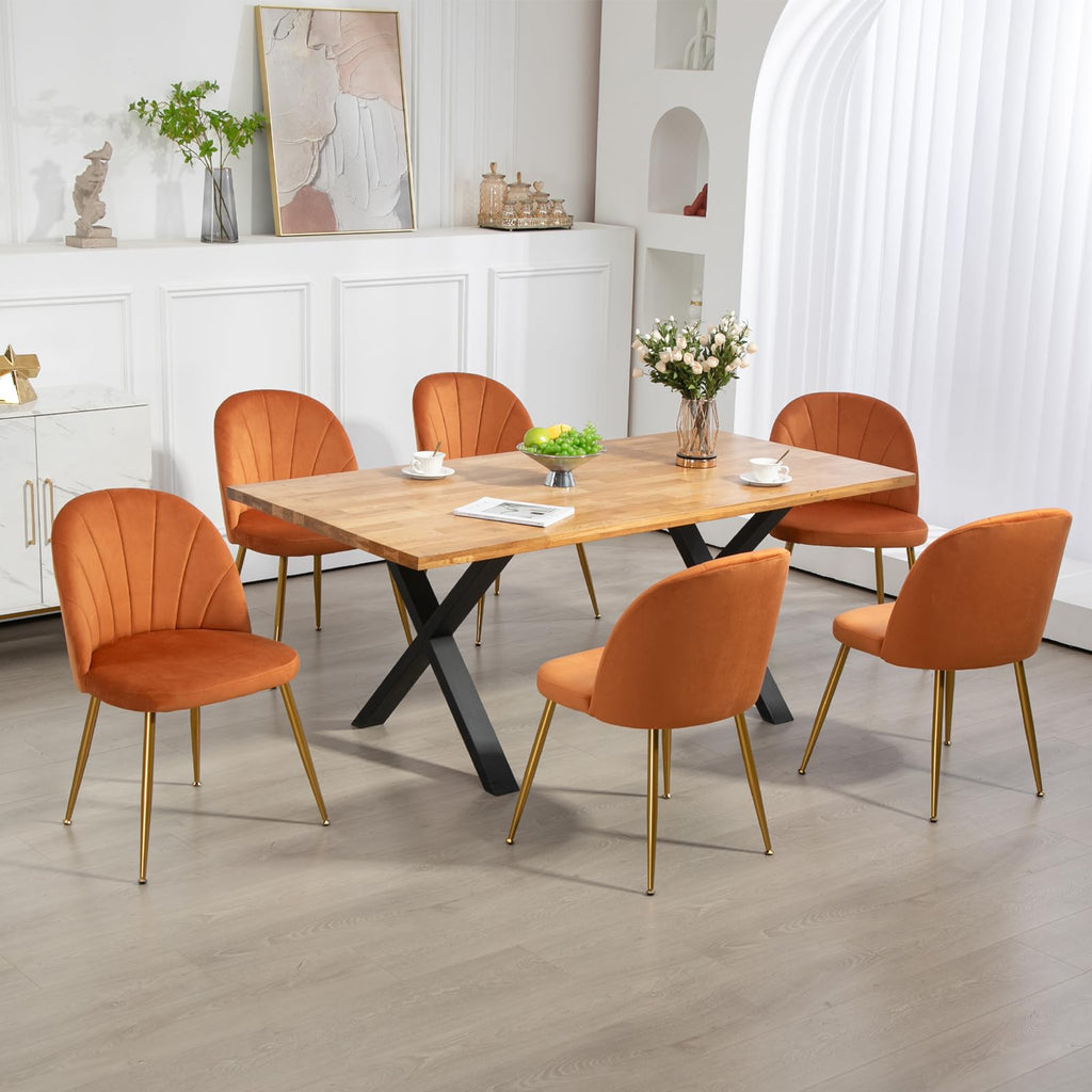 Velvet Dining Chairs Set of 4, Upholstered Mid Century Modern Dining Chairs, Armless Accent Chair with Metal Gold