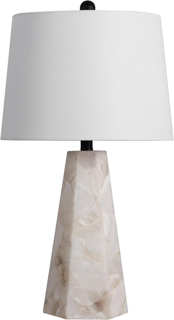 25.5" Natural/Black Modern Table Lamp, White Linen Shade, Contemporary Bedside Nightstand Lamp
