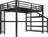 Metal Full Loft Bed with Desk and Storage Stairs,Heavy Duty Loft Bed Frame Full with LED Lights and Charging Station