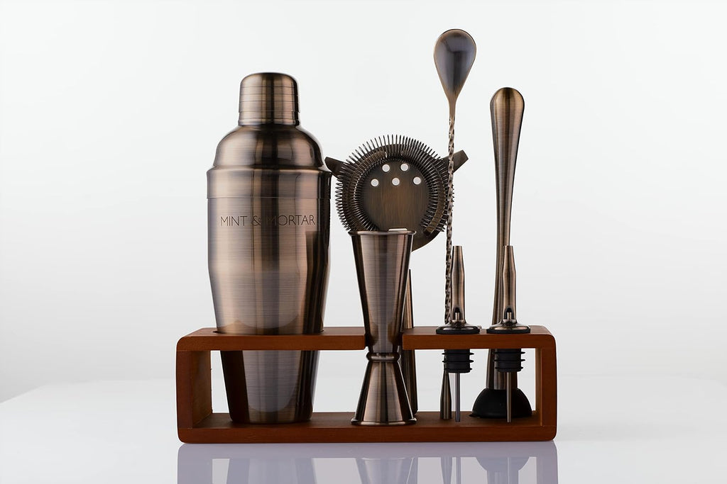 Cocktail Shaker Set - 7-Piece Stainless Steel Bartender Kit with Premium Bamboo Stand Bartending - All-in-One - Set of 7