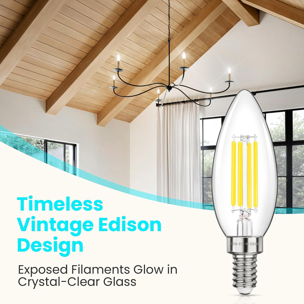 E12 LED Candelabra Light Bulbs 40W Equivalent Daylight White 5000K