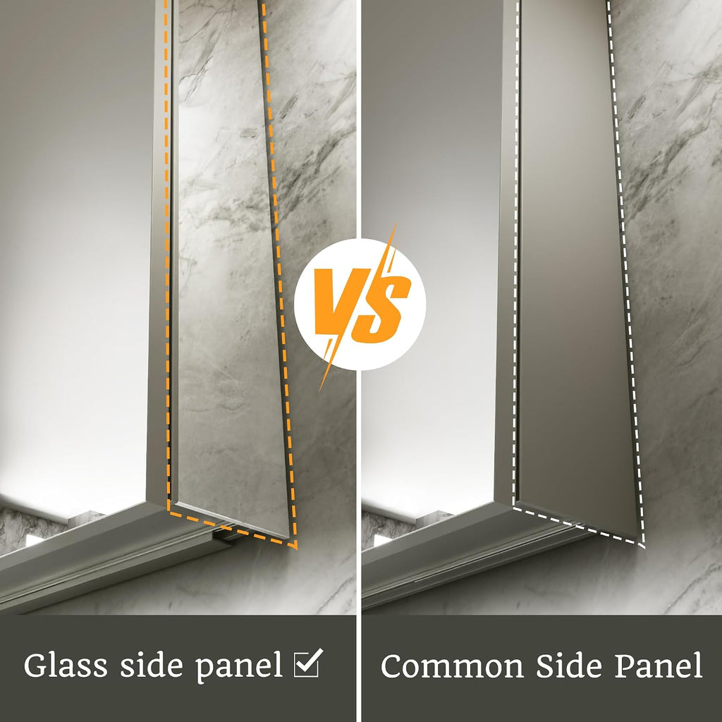 24 x 26 in Medicine Cabinet with Mirror and Side Panels, Silver | Surface or Recessed Medicine Cabinet Mirror with