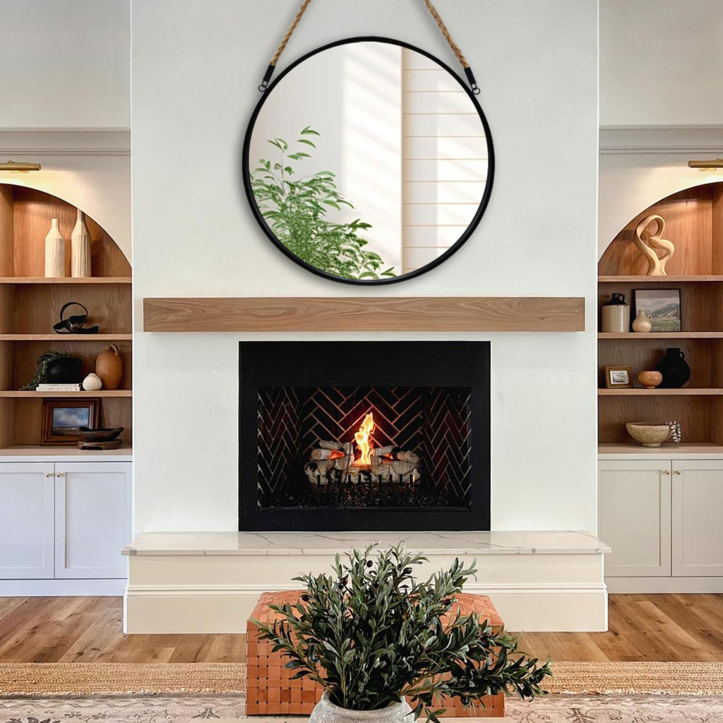 30" Large Round Hanging Mirror, Circle Wall Mirror with Jute Rope