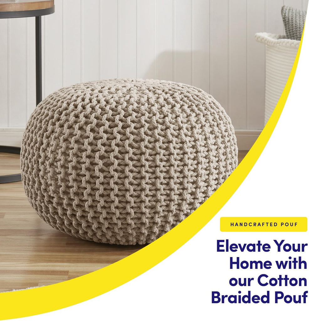 Pouf Ottoman Foot Rest Stuffed - 20" Diameter x 14" Tall Cozy Floor Pouf & More - 100% Cotton Knit Shell, EPS Bead