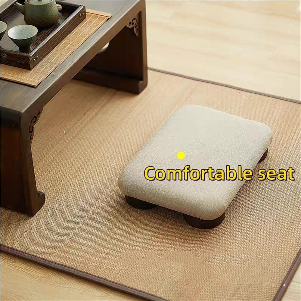 Japanese Tatami Low Stool, Wooden Footstool, Compact Bed Stool, Comfortable Floor Chair for Meditation, Small Bench