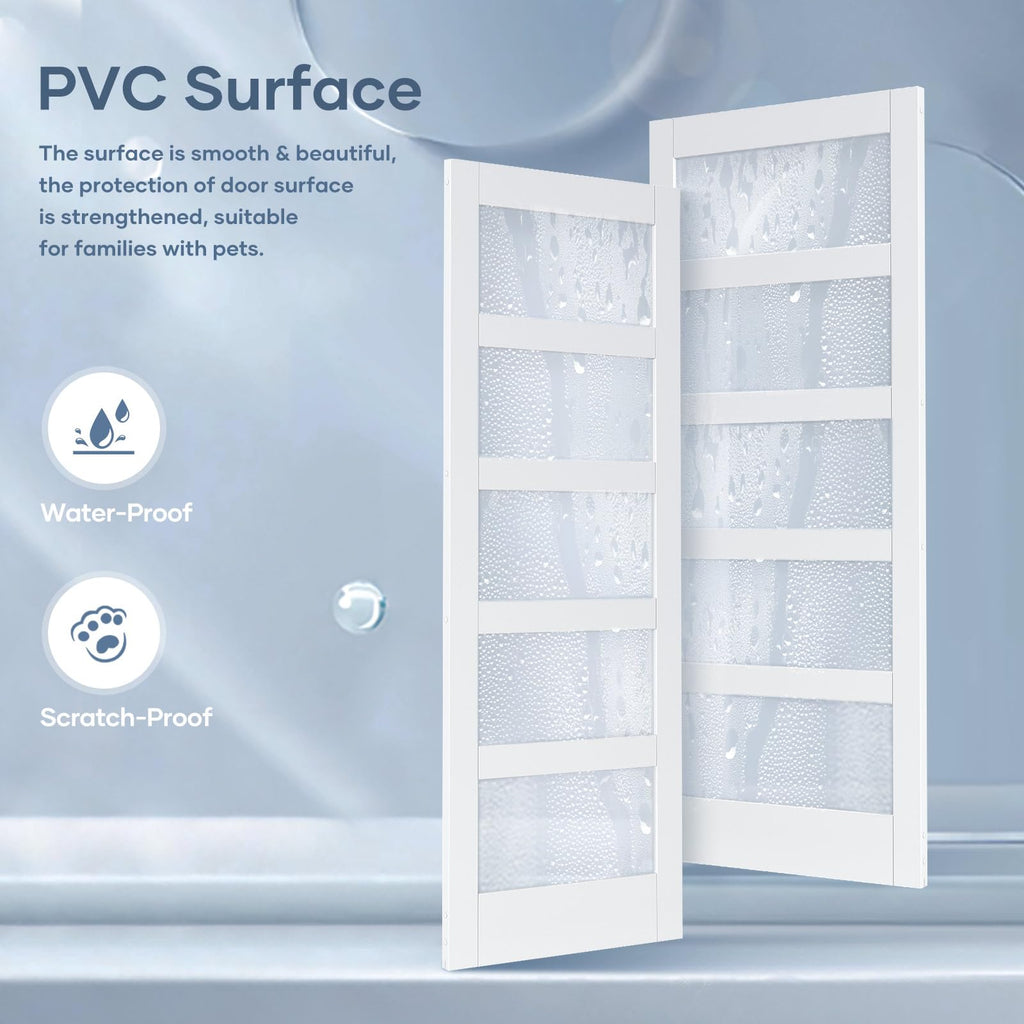 42x96 Inch Glass Sliding Barn Door Slab and 7ft Hardware Kit Included, 5 Frosted Glass, LVL Wood Panel Covered with