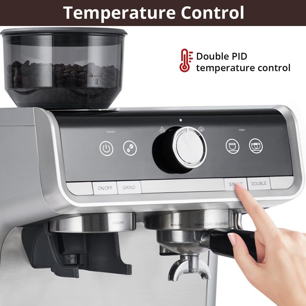 Espresso Machine With Grinder, 20 Bar Professional Coffee Maker With Milk Frother Steam Wand for Cappuccino, Latte