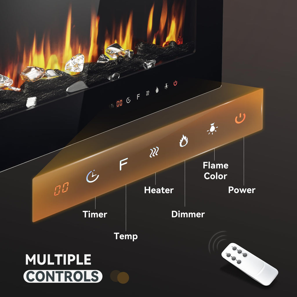 36 Inch Electric Fireplace Recessed and Wall Mounted