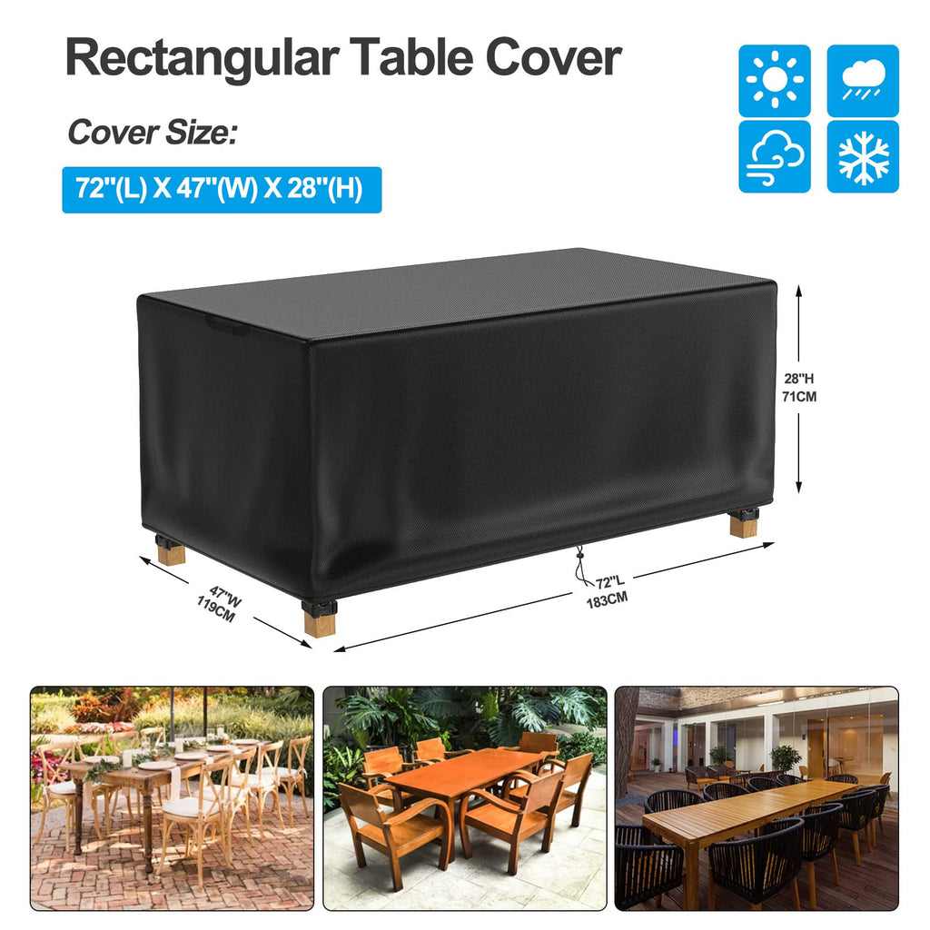 Patio Table Cover 100% Waterproof, 72x47x28 inch Outdoor Table Cover Rectangular, Patio Furniture Cover for Dinning