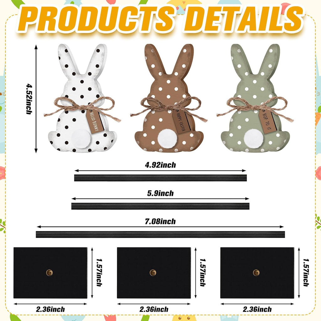 Easter Bunny Table Decorations Wooden Bunny Tabletop Decor Rustic Rabbit Tall Standing Sign Block Farmhouse - Set of 3