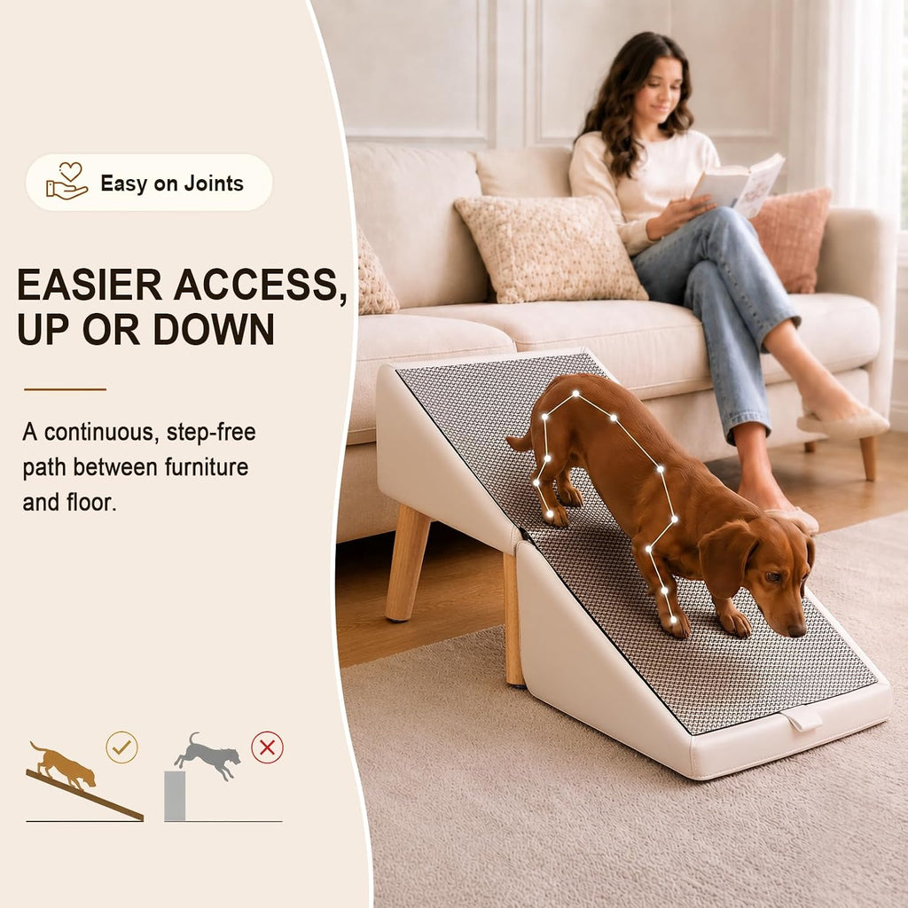 Dog Ramp for Couch and Bed, 16" High Foldable 2-in-1 Dog Ramp Ottoman, Solid Wood Frame with Non-Slip Mat, Easy to