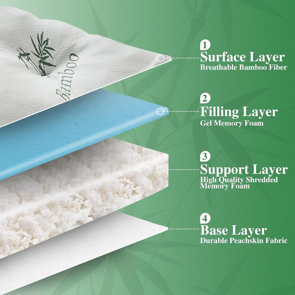 4 Inch Memory Foam Mattress Topper Full for Back Pain Relief, Filled with Breathable Gel Memory Foam, Cooling Bamboo