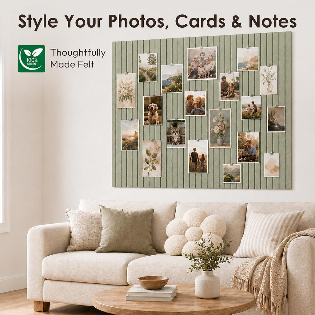 Ribbed Felt Bulletin Board Tiles, 12 Pack Sage Green Cork Board Alternative for Walls, Large Grooved Felt Wall Tiles