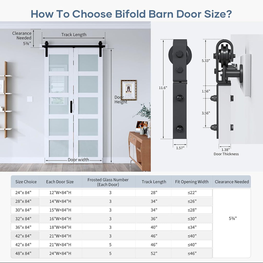 42"x 84" (Double 21" x 84") Bifold Barn Door, Bifold Sliding Barn Door with Hardware Kit, Solid MDF 