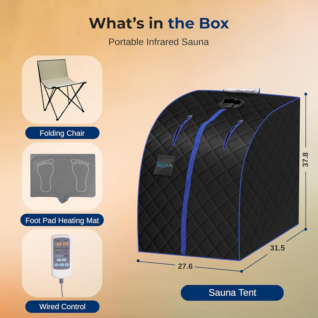 SereneLife Compact & Portable Infrared Steam Sauna, Personal Spa Style Sauna for at-Home Relaxation and Rejuvenation