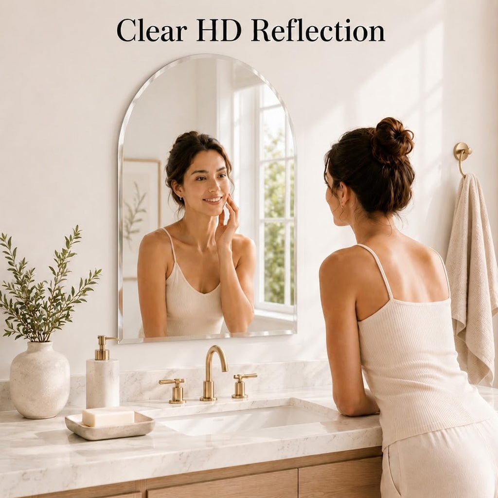 20x30 Inch Arch Top Frameless Beveled Wall Mirror for Vanity