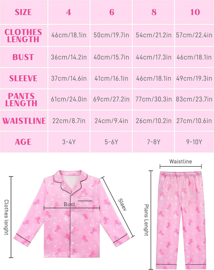 Satin Pajamas for Girls Silky Button-Down Sleepwear Unicorn Nightwear Loungewear PJS Clothes Set Gifts for Kids