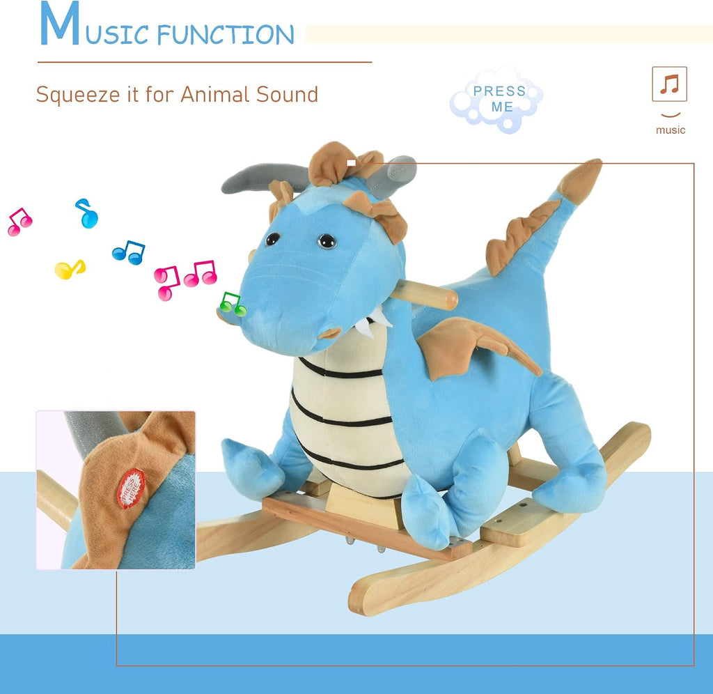 Kids Plush Ride-On Rocking Horse Toy Dinosaur for18-36 Months Blue