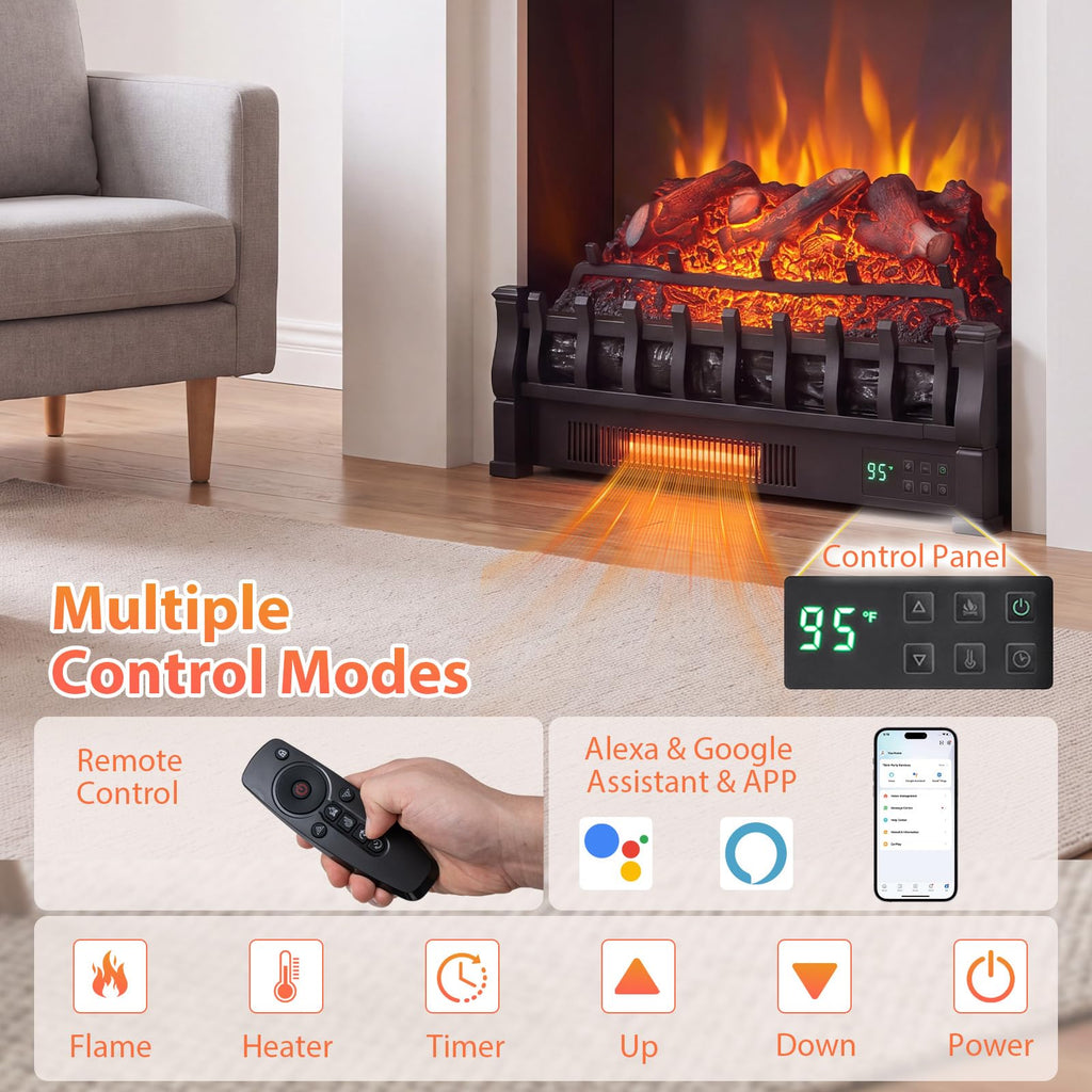 Electric Fireplace Insert Lemon Wood Log Heater (23" WiFi)