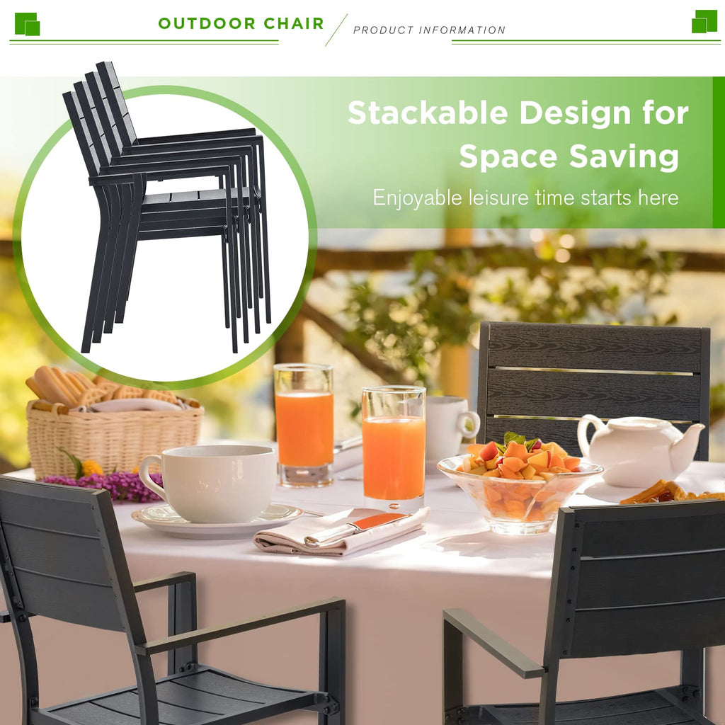 4 Pieces Outdoor Dining Chairs, Aluminum Frame Stackable Patio Chair with Armrest for Garden, Poolside, Backyard