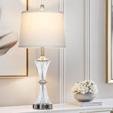 Crystal Glass Table Lamp with USB C+A Ports & AC Outlet,White Clear Modern Bedroom Lamp