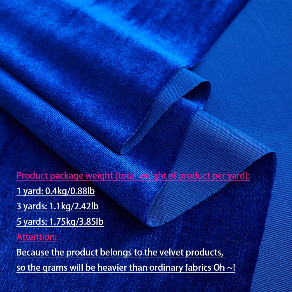Royal Blue Velvet Fabric by The Yard, 3 Yards, 60" Wide